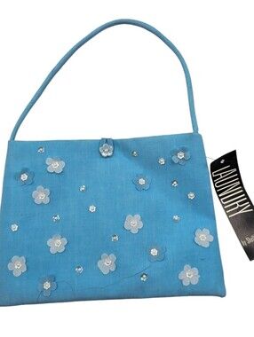 Vintage 1990s Laundry by Shelli Segal Small Purse Bag Blue White Daisy Flower